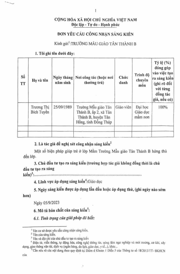 TRƯƠNG THỊ BÍCH TUYỀN - MGTTB - Đơn yêu cầu công nhận sáng kiến_1